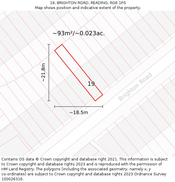19, BRIGHTON ROAD, READING, RG6 1PS: Plot and title map