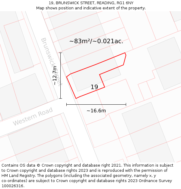 19, BRUNSWICK STREET, READING, RG1 6NY: Plot and title map