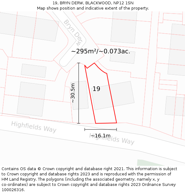 19, BRYN DERW, BLACKWOOD, NP12 1SN: Plot and title map