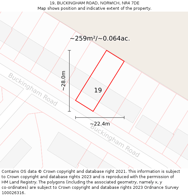 19, BUCKINGHAM ROAD, NORWICH, NR4 7DE: Plot and title map