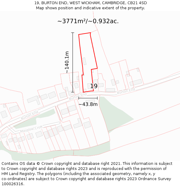 19, BURTON END, WEST WICKHAM, CAMBRIDGE, CB21 4SD: Plot and title map