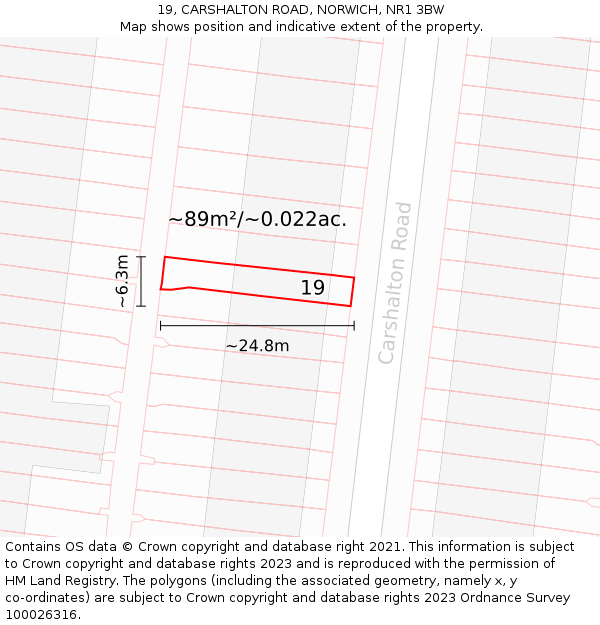 19, CARSHALTON ROAD, NORWICH, NR1 3BW: Plot and title map