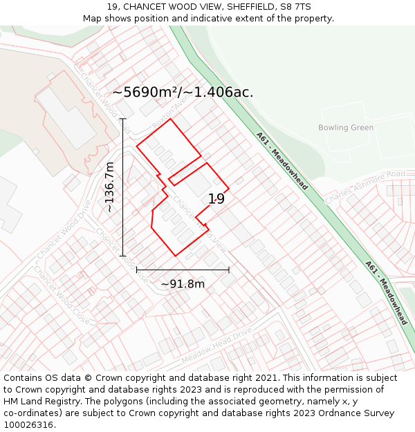 19, CHANCET WOOD VIEW, SHEFFIELD, S8 7TS: Plot and title map