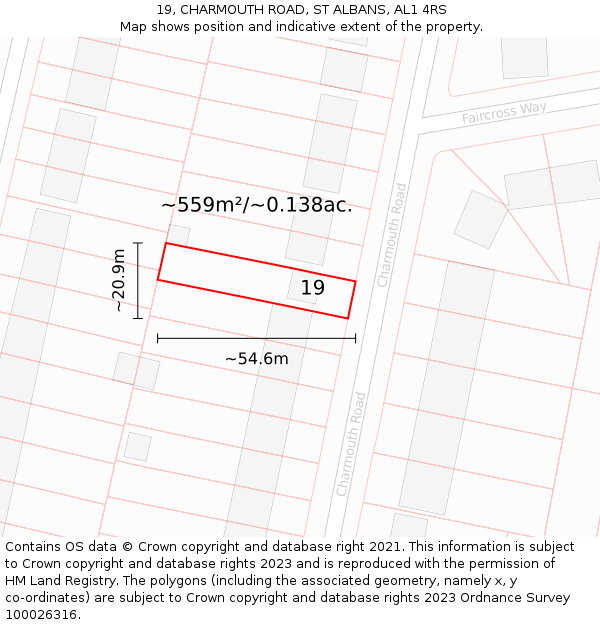 19, CHARMOUTH ROAD, ST ALBANS, AL1 4RS: Plot and title map