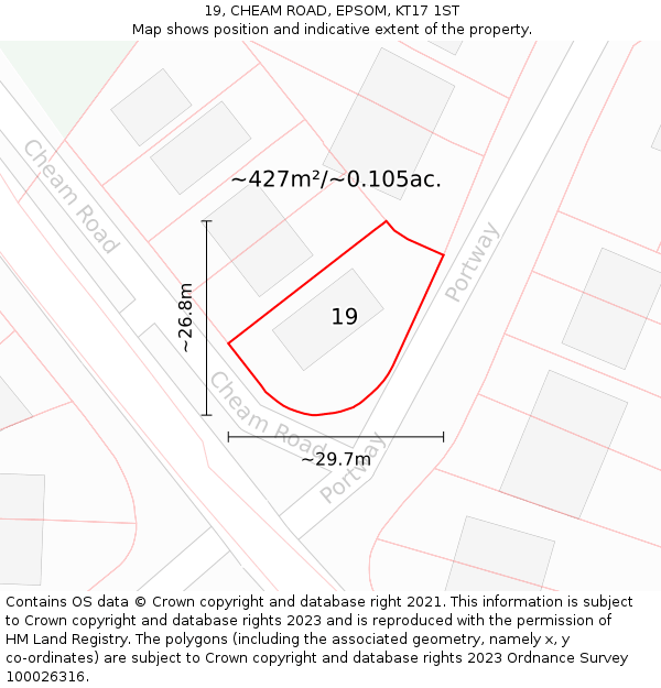 19, CHEAM ROAD, EPSOM, KT17 1ST: Plot and title map
