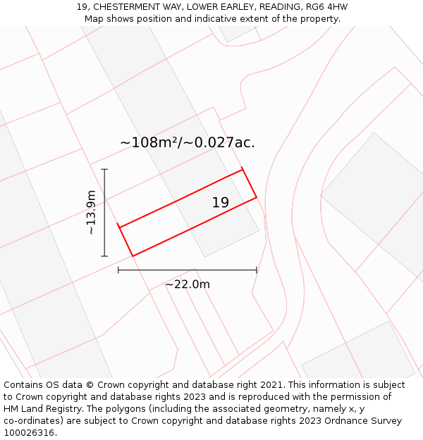 19, CHESTERMENT WAY, LOWER EARLEY, READING, RG6 4HW: Plot and title map