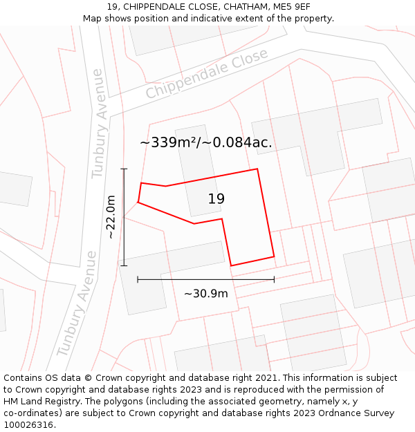 19, CHIPPENDALE CLOSE, CHATHAM, ME5 9EF: Plot and title map