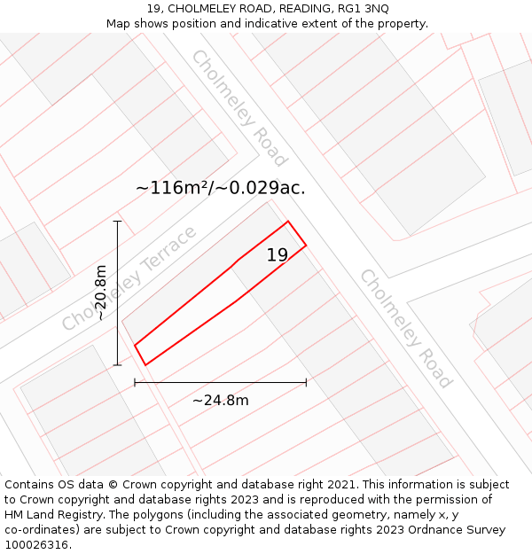 19, CHOLMELEY ROAD, READING, RG1 3NQ: Plot and title map