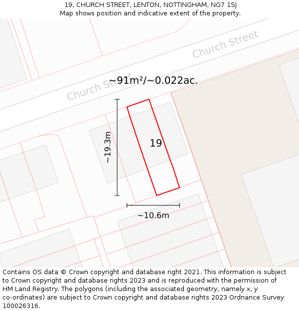 19, CHURCH STREET, LENTON, NOTTINGHAM, NG7 1SJ: Plot and title map