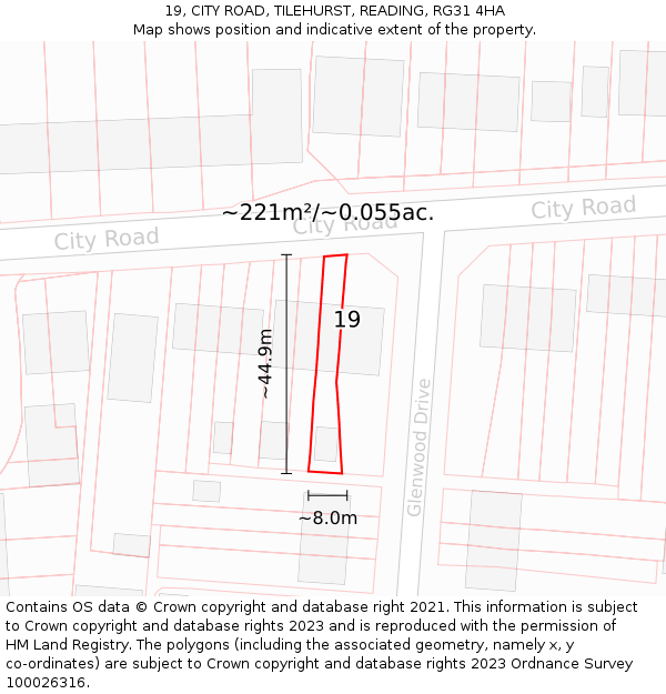 19, CITY ROAD, TILEHURST, READING, RG31 4HA: Plot and title map