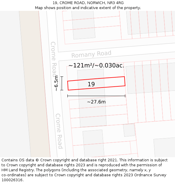 19, CROME ROAD, NORWICH, NR3 4RG: Plot and title map