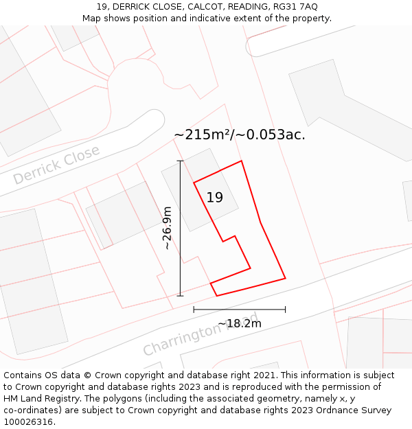19, DERRICK CLOSE, CALCOT, READING, RG31 7AQ: Plot and title map