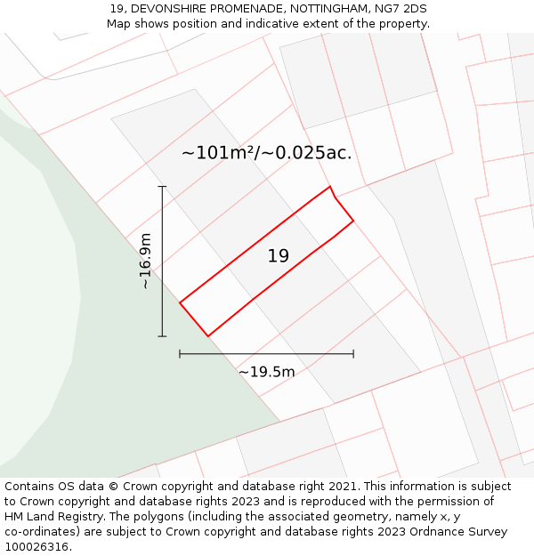 19, DEVONSHIRE PROMENADE, NOTTINGHAM, NG7 2DS: Plot and title map