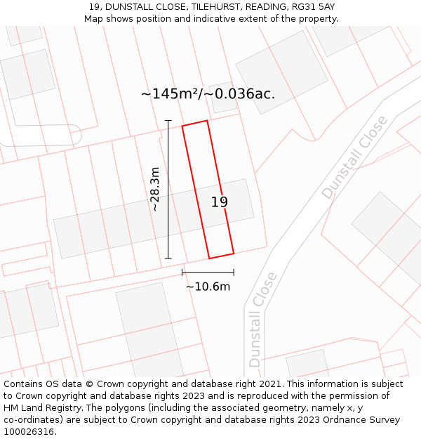 19, DUNSTALL CLOSE, TILEHURST, READING, RG31 5AY: Plot and title map