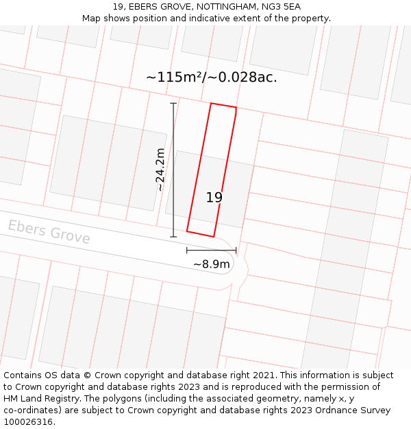 19, EBERS GROVE, NOTTINGHAM, NG3 5EA: Plot and title map