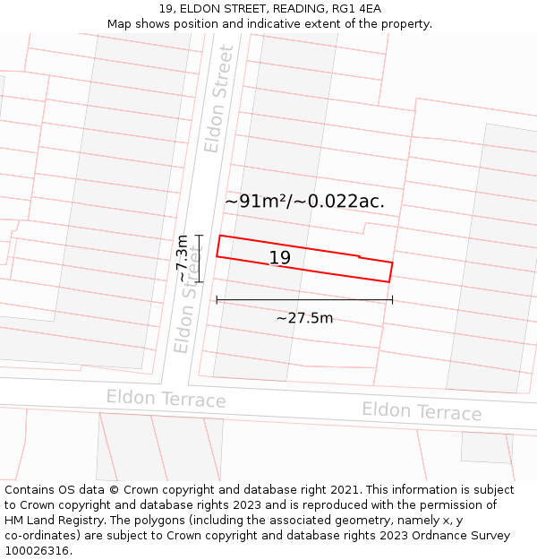 19, ELDON STREET, READING, RG1 4EA: Plot and title map