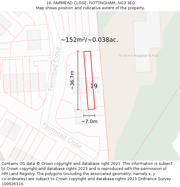 19, FAIRMEAD CLOSE, NOTTINGHAM, NG3 3EQ: Plot and title map
