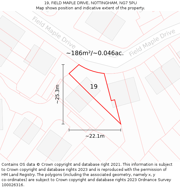 19, FIELD MAPLE DRIVE, NOTTINGHAM, NG7 5PU: Plot and title map