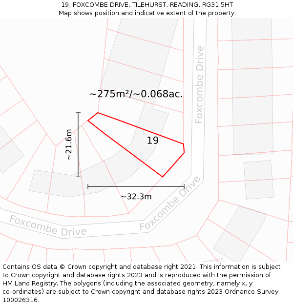 19, FOXCOMBE DRIVE, TILEHURST, READING, RG31 5HT: Plot and title map