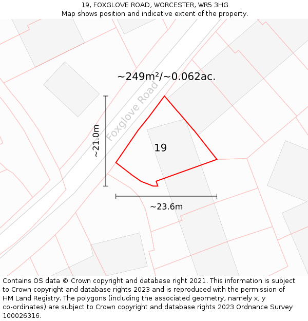 19, FOXGLOVE ROAD, WORCESTER, WR5 3HG: Plot and title map