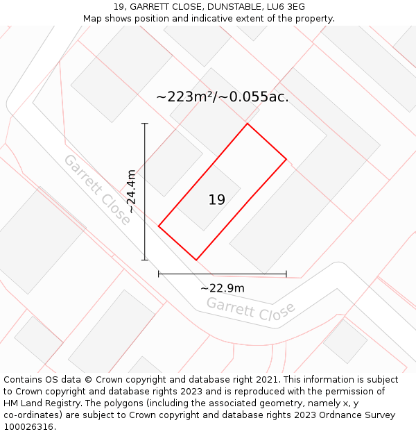 19, GARRETT CLOSE, DUNSTABLE, LU6 3EG: Plot and title map