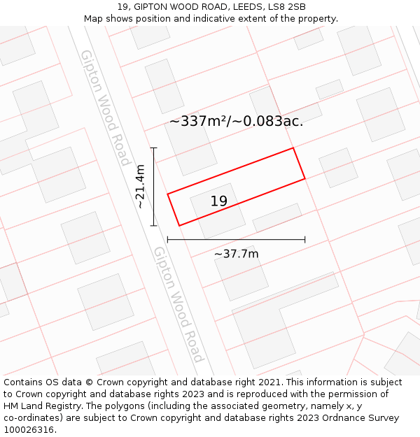 19, GIPTON WOOD ROAD, LEEDS, LS8 2SB: Plot and title map