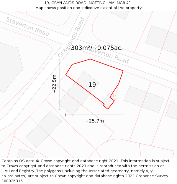 19, GRAYLANDS ROAD, NOTTINGHAM, NG8 4FH: Plot and title map