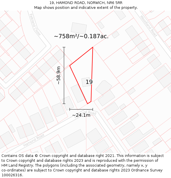 19, HAMOND ROAD, NORWICH, NR6 5RR: Plot and title map