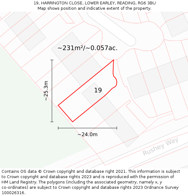 19, HARRINGTON CLOSE, LOWER EARLEY, READING, RG6 3BU: Plot and title map