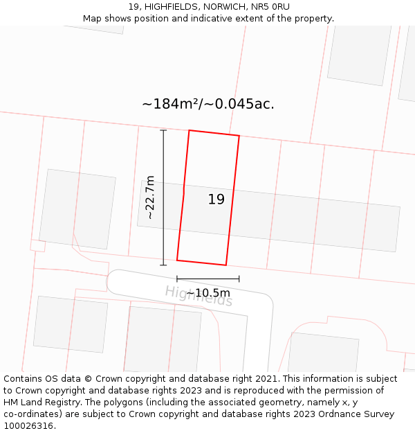 19, HIGHFIELDS, NORWICH, NR5 0RU: Plot and title map