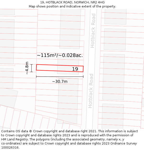 19, HOTBLACK ROAD, NORWICH, NR2 4HG: Plot and title map