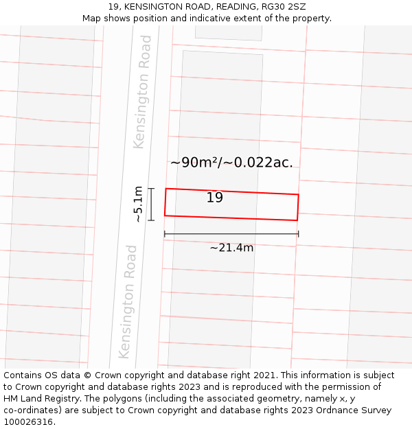 19, KENSINGTON ROAD, READING, RG30 2SZ: Plot and title map