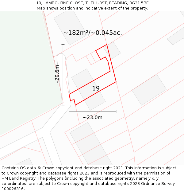 19, LAMBOURNE CLOSE, TILEHURST, READING, RG31 5BE: Plot and title map