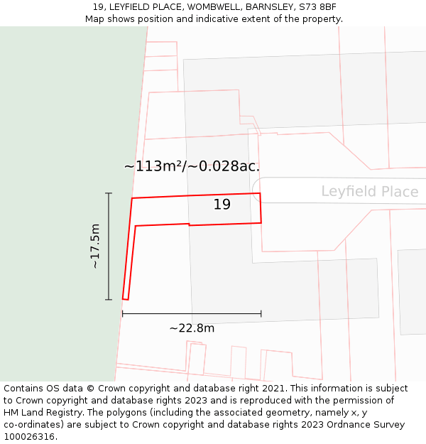 19, LEYFIELD PLACE, WOMBWELL, BARNSLEY, S73 8BF: Plot and title map