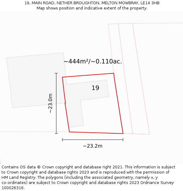19, MAIN ROAD, NETHER BROUGHTON, MELTON MOWBRAY, LE14 3HB: Plot and title map