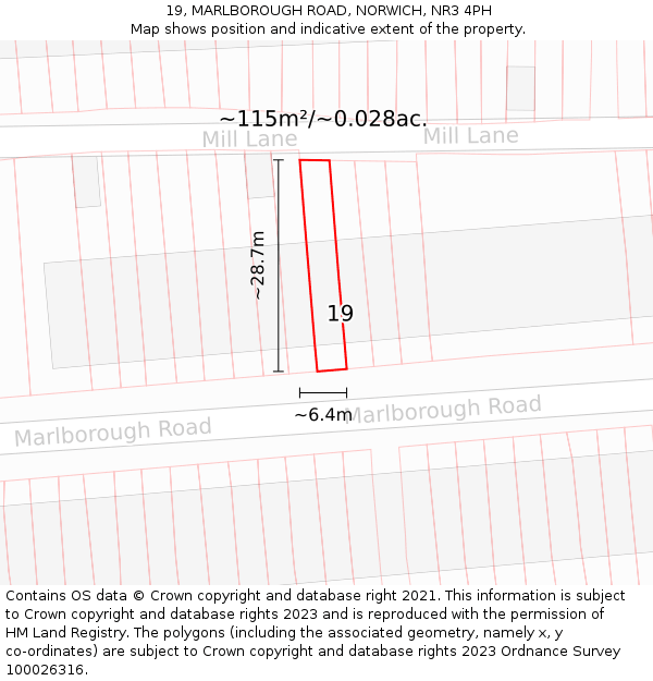 19, MARLBOROUGH ROAD, NORWICH, NR3 4PH: Plot and title map