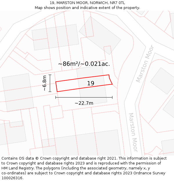 19, MARSTON MOOR, NORWICH, NR7 0TL: Plot and title map