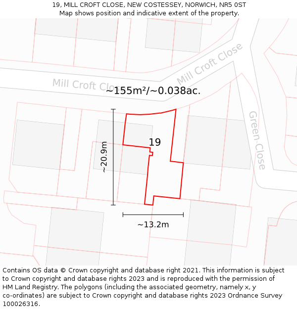 19, MILL CROFT CLOSE, NEW COSTESSEY, NORWICH, NR5 0ST: Plot and title map