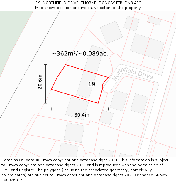 19, NORTHFIELD DRIVE, THORNE, DONCASTER, DN8 4FG: Plot and title map