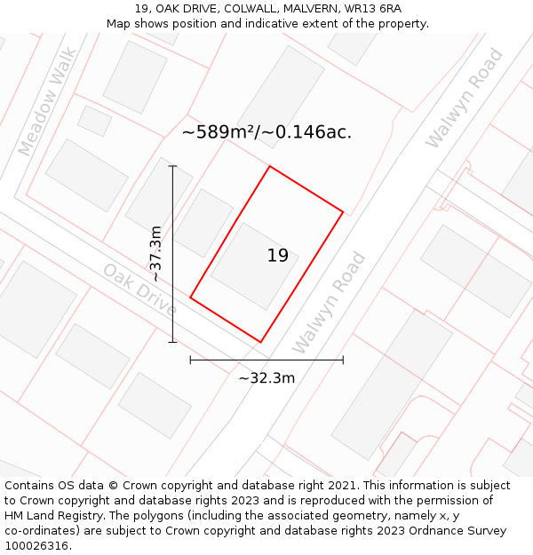 19, OAK DRIVE, COLWALL, MALVERN, WR13 6RA: Plot and title map