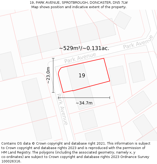19, PARK AVENUE, SPROTBROUGH, DONCASTER, DN5 7LW: Plot and title map