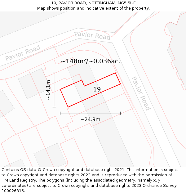 19, PAVIOR ROAD, NOTTINGHAM, NG5 5UE: Plot and title map