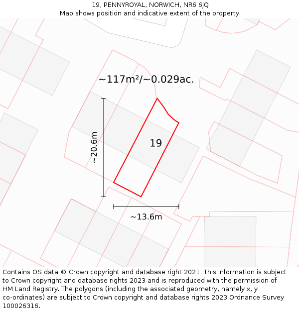 19, PENNYROYAL, NORWICH, NR6 6JQ: Plot and title map