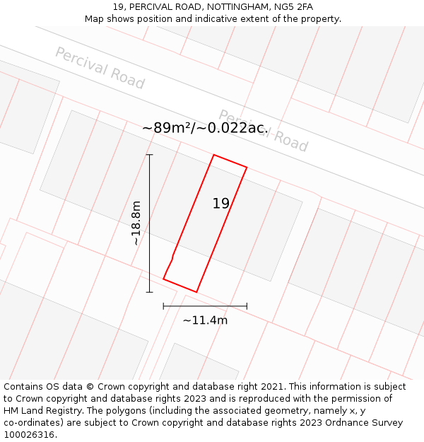 19, PERCIVAL ROAD, NOTTINGHAM, NG5 2FA: Plot and title map