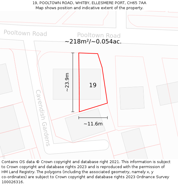 19, POOLTOWN ROAD, WHITBY, ELLESMERE PORT, CH65 7AA: Plot and title map