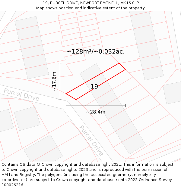 19, PURCEL DRIVE, NEWPORT PAGNELL, MK16 0LP: Plot and title map