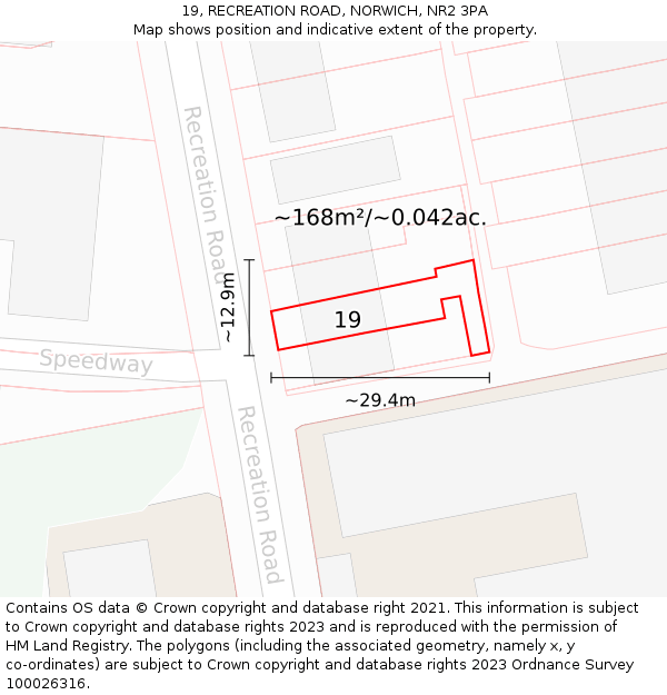 19, RECREATION ROAD, NORWICH, NR2 3PA: Plot and title map