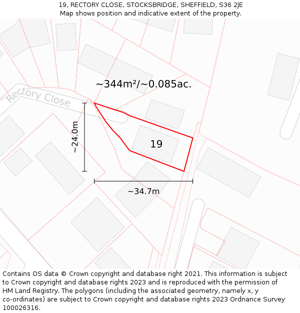 19, RECTORY CLOSE, STOCKSBRIDGE, SHEFFIELD, S36 2JE: Plot and title map