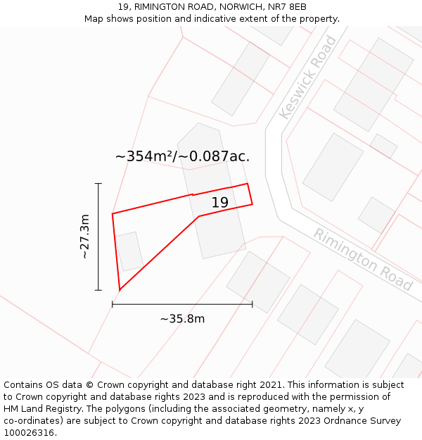 19, RIMINGTON ROAD, NORWICH, NR7 8EB: Plot and title map