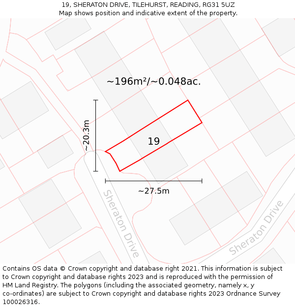 19, SHERATON DRIVE, TILEHURST, READING, RG31 5UZ: Plot and title map